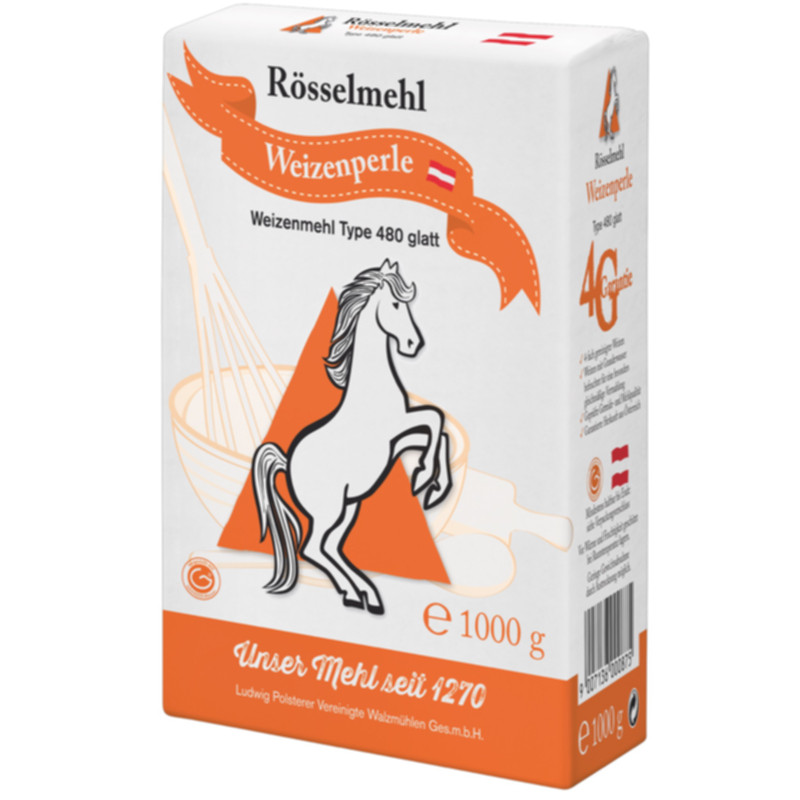 Rösselmehl Weizenperle glatt Type 480 1 kg Fein gemahlenes Haushaltsmehl für Kuchen und Mehlspeisen